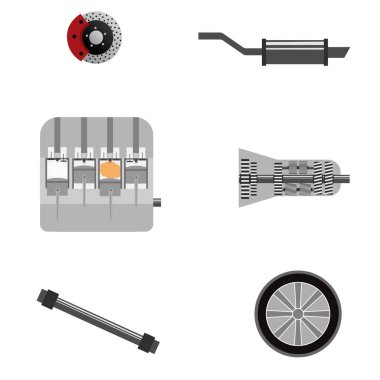 Otomobil parçaları. Yedek parçalar, vektör illüstrasyonu