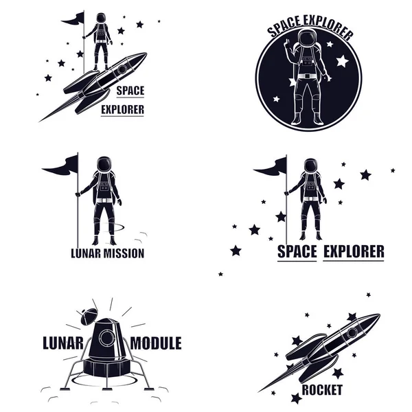 Logo Astronaute Spaceman Explore Espace Module Fusée Lunaire Illustration Vectorielle — Image vectorielle