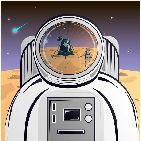 Astronaut Landing Moon Reflections Space Suit Vector Illustration — Stock Vector