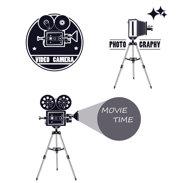 Эмблема Видеокамеры Телекамера Штативе — стоковый вектор