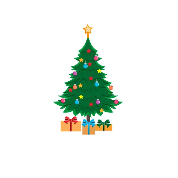 Arbre Noël Décoration Arbre Noël Cadeaux Illustration Vectorielle — Image vectorielle