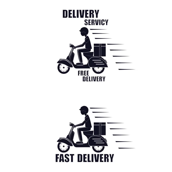 Motor Scooter Driver Fast Delivery Logo Vector Illustration — Stock Vector