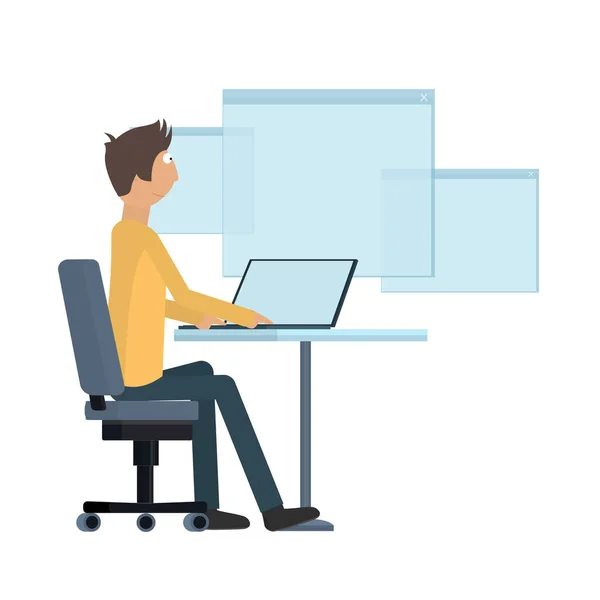 Programador Trabajo Remoto Usando Programas Computadora Ilustración Vectorial — Vector de stock