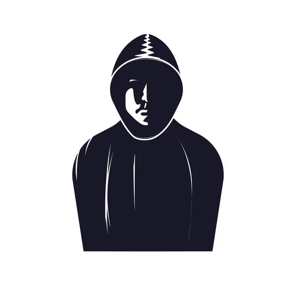 Homme Dans Capot Silhouette Une Personne Incognito Illustration Vectorielle — Image vectorielle
