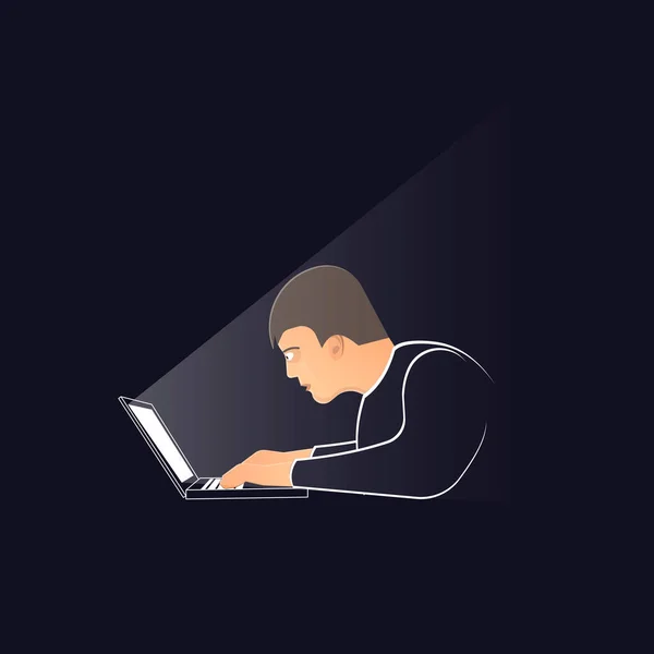 Geceleri Bilgisayar Başında Çalışan Programcı — Stok Vektör