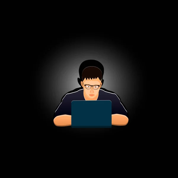 Programcı Gece Bilgisayar Başında Çalışıyor Hacker Vektör Illüstrasyonu — Stok Vektör