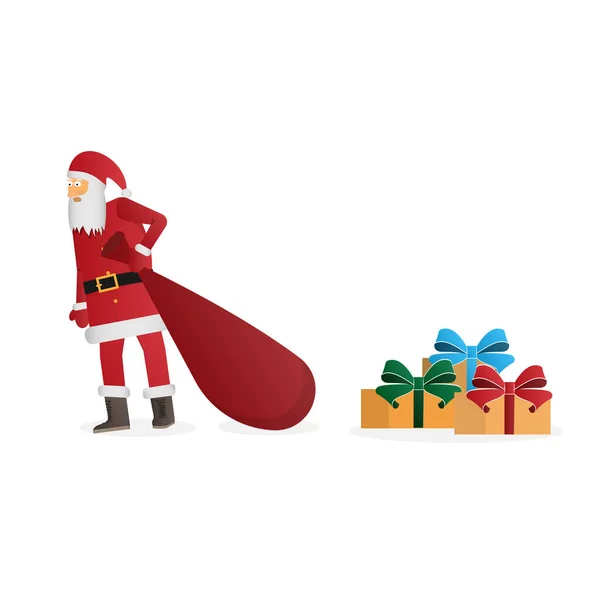 Père Noël Père Noël Avec Sac Des Cadeaux Vacances Illustration — Image vectorielle