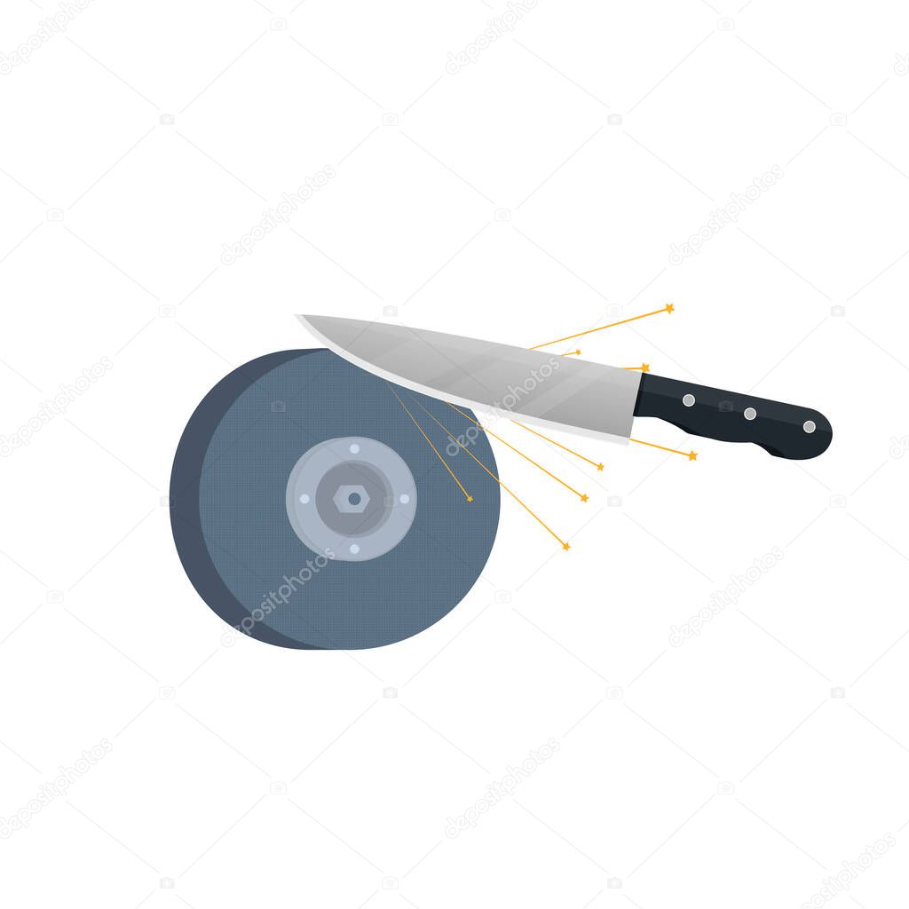 Knife. Sharpening of the blade. Workshop, vector illustration