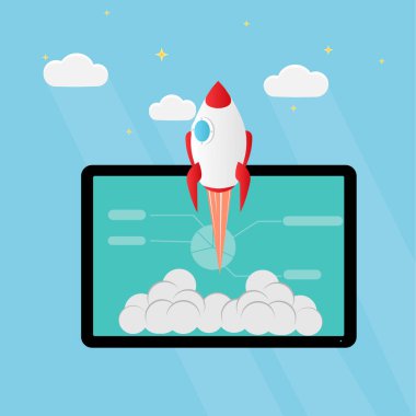 Ağ başlangıcı. Başlangıç için. Tablet, vektör illüstrasyonu