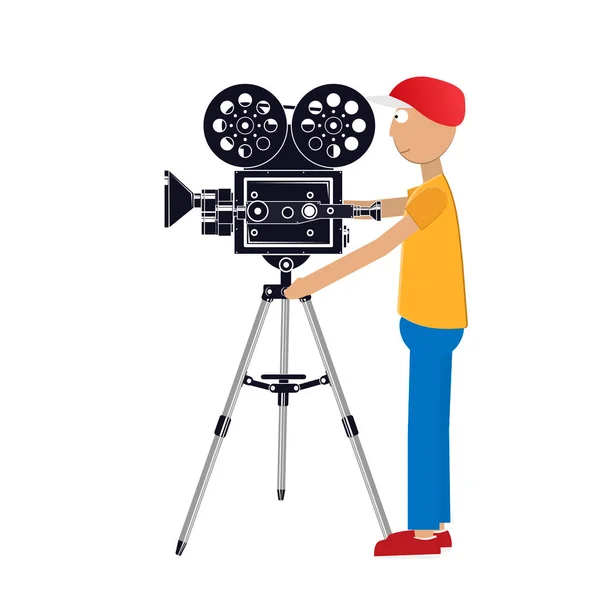 Videographer Cameraman Takes Pictures Vector Illustration — Stock Vector