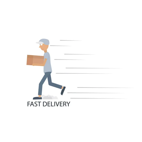 Fast Delivery Delivery Man Runs Package Courier — Stock Vector