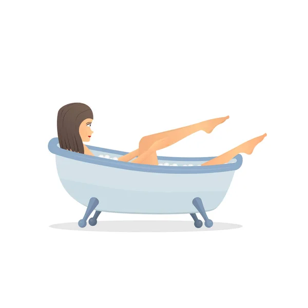 Woman Bath Woman Clean Vector Illustration — Stock Vector