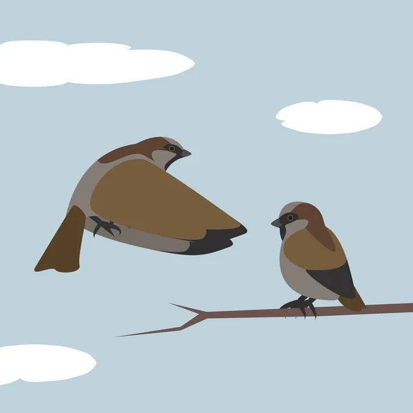Uçan ve oturan iki serçenin basit bir çizimi. Temiz, geometrik vektör dosyası, çeşitli amaçlar için tamamen düzenlenebilir..