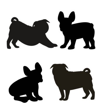 Molos, Fransız bulldog ve pug siluetleri, temiz vektör dosyası, geometrik çeşitli amaçlar için
