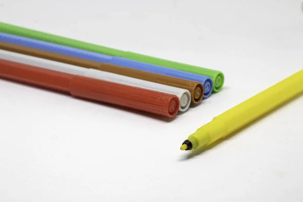 Multicolored Felt Tip Pens White Background — Stock Photo, Image