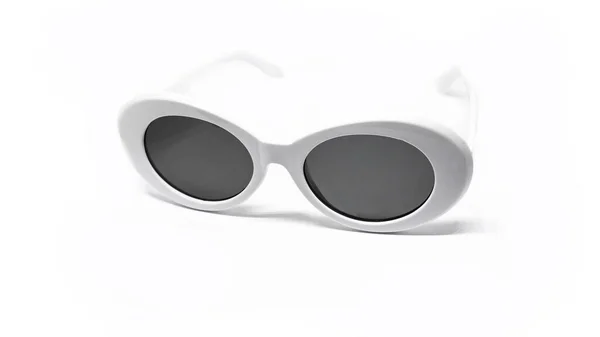 Λευκά Γυαλιά Μαύρους Φακούς Ξεδιπλωμένη Κατάσταση Λευκό Φόντο — Φωτογραφία Αρχείου