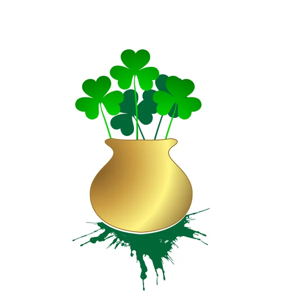 Vector illustration of Happy Saint Patrick's Day, with gold cauldron — Stock Vector