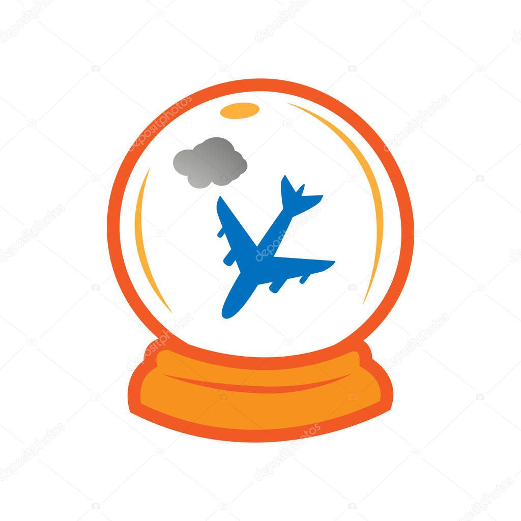 Travel insurance. Airplane in the magic ball