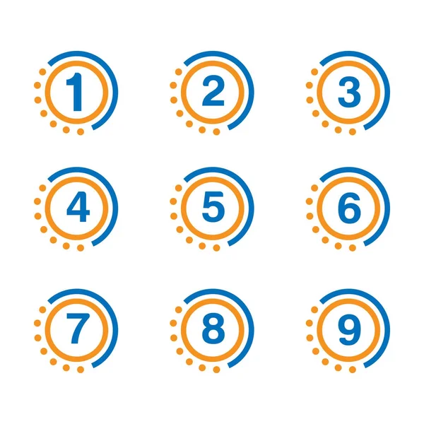 Zahlenset Taste Mit Blauem Und Orangefarbenem Kreis — Stockvektor