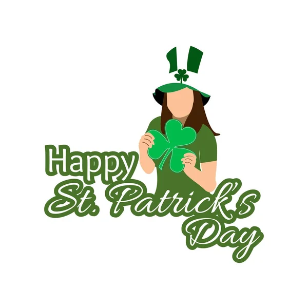 Vector illustration of Happy Saint Patrick's Day with women carry shamrock — Stock Vector