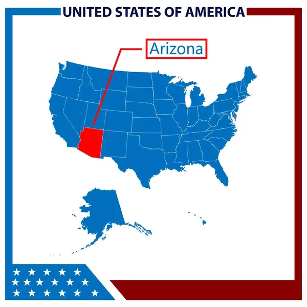 Mappa Arizona con cornice bandiera americana — Vettoriale Stock