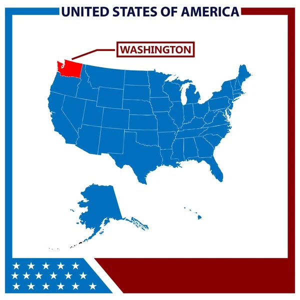 Waszyngton mapę z amerykańską flagę ramki — Wektor stockowy