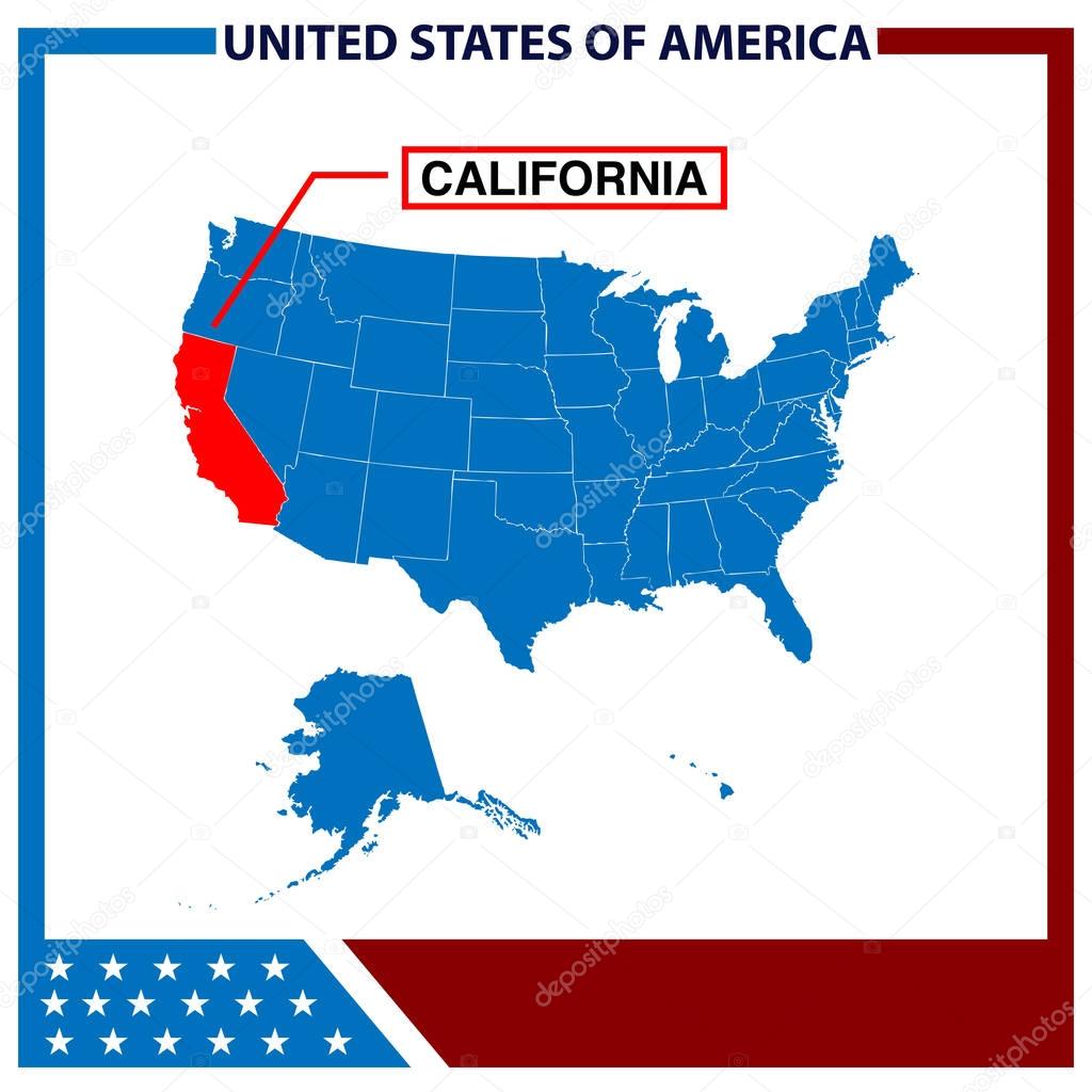 California Map with American Flag Frame