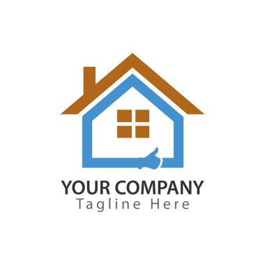 Güzel ev. Soyut evi logo - başparmak ile mavi ev.