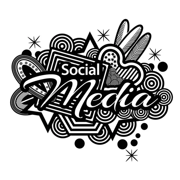 Sosyal medya. El yazı tipografi metin. Karalamalar. Vector Illustrator