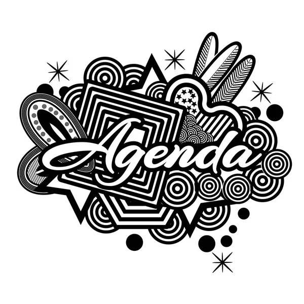 Agenda Texto Tipográfico Letras Mano Doodles Vector Ilustrador — Vector de stock