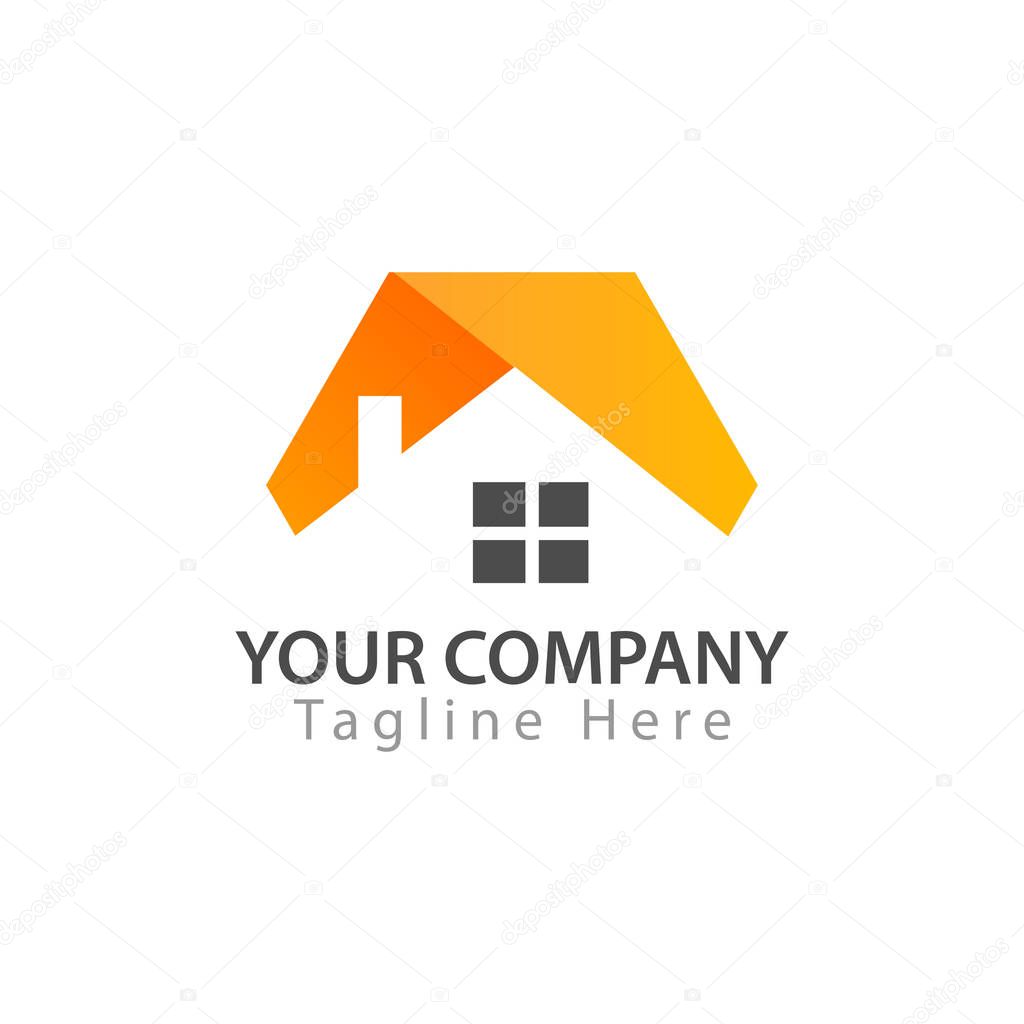 House icon inside the hexagon. Abstract house logo - Orange house. logo vector illustration