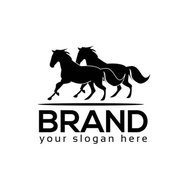 Siyah at kutsal kişilerin resmi Logo. Düz logo tasarımı. İki at.