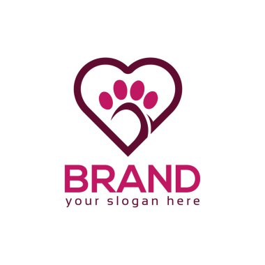 Köpek kalp simgesi ile paws. Logo vektör