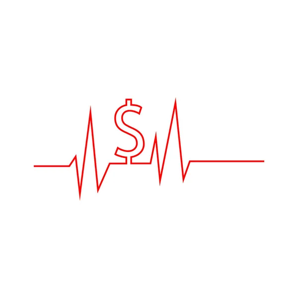 脉搏和美元符号 白色背景上的矢量插图 — 图库矢量图片