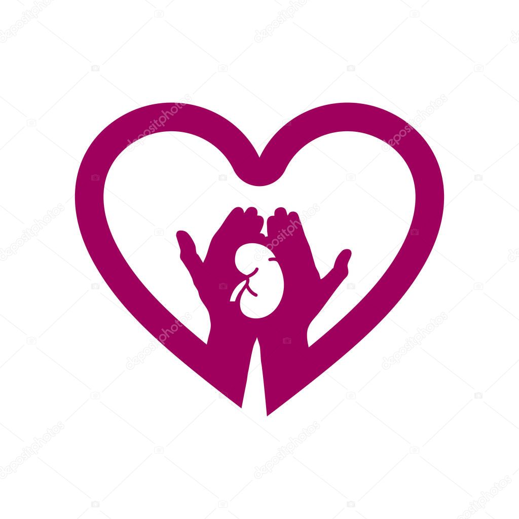 Vector: kidney logos | Hand Kidney Heart Icon Logo Concept Love Your
