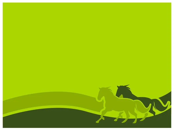 実行している つの馬と緑の背景 自然の背景 — ストックベクタ