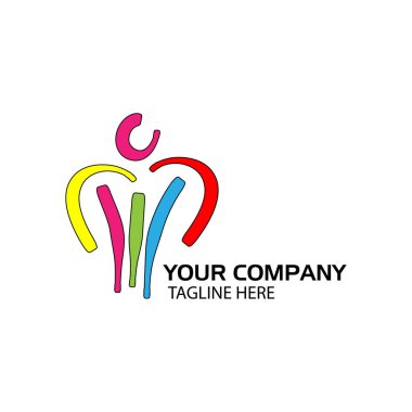 Renkli insan logosu şablonu, düz tasarım. Beyaz arkaplanda vektör illüstrasyonu.