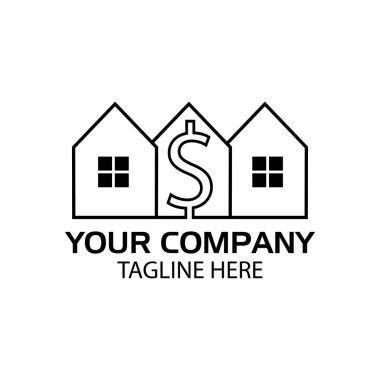 Dolarlı ev hattı logosu, düz tasarım. Beyaz arkaplanda Vektör Resimleri
