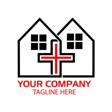 Ev hattı logosu, sağlık sembolü, düz tasarım. Beyaz arkaplanda Vektör Resimleri