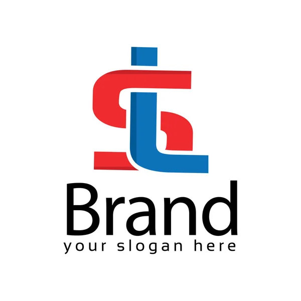 Kırmızı ve Mavi harfli Sl logosu. Beyaz arkaplanda Vektör Resimleri