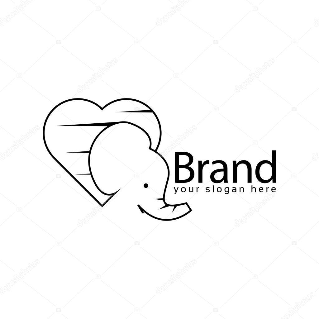 Elephant Love Logo, flat design. Vector Illustration on white background
