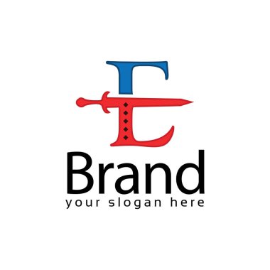 E Kılıcı Logosu. Beyaz arkaplanda Vektör Resimleri