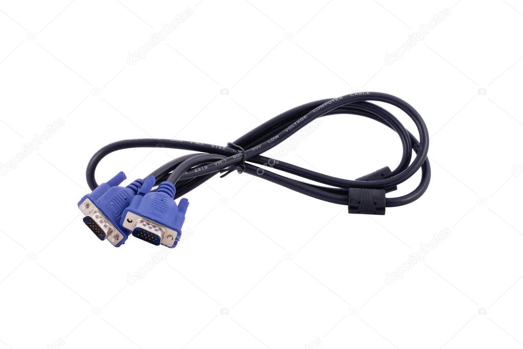 traditional VGA connection cable on white background