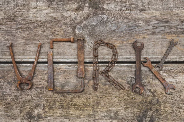 Word Work Made Rusty Hand Tools — Stock Photo, Image