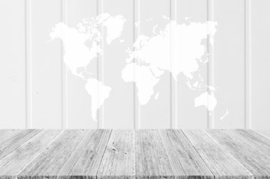 Duvar doku yüzeyi ahşap Teras ve dünya ile harita