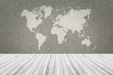 Duvar doku yüzeyi ahşap Teras ve dünya ile harita