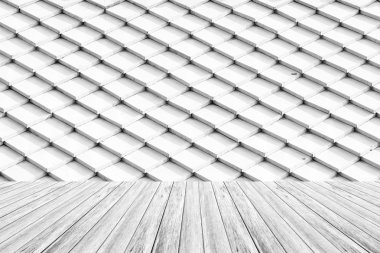 Kiremit çatı doku yüzeyi ahşap teras ile