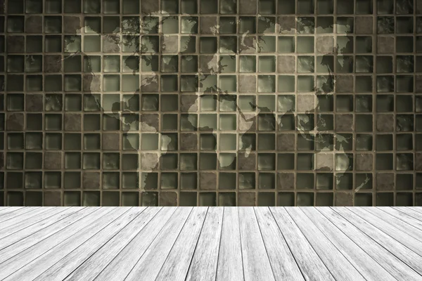 Textura de la pared de estilo vintage con terraza de madera y m mundo — Foto de Stock