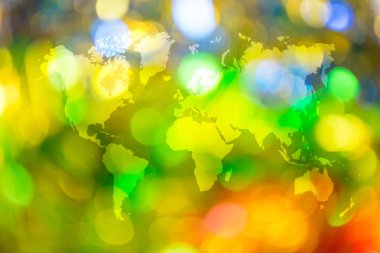 Dünya Haritası ile ışığın soyut bokeh