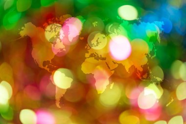 Dünya Haritası ile ışığın soyut bokeh